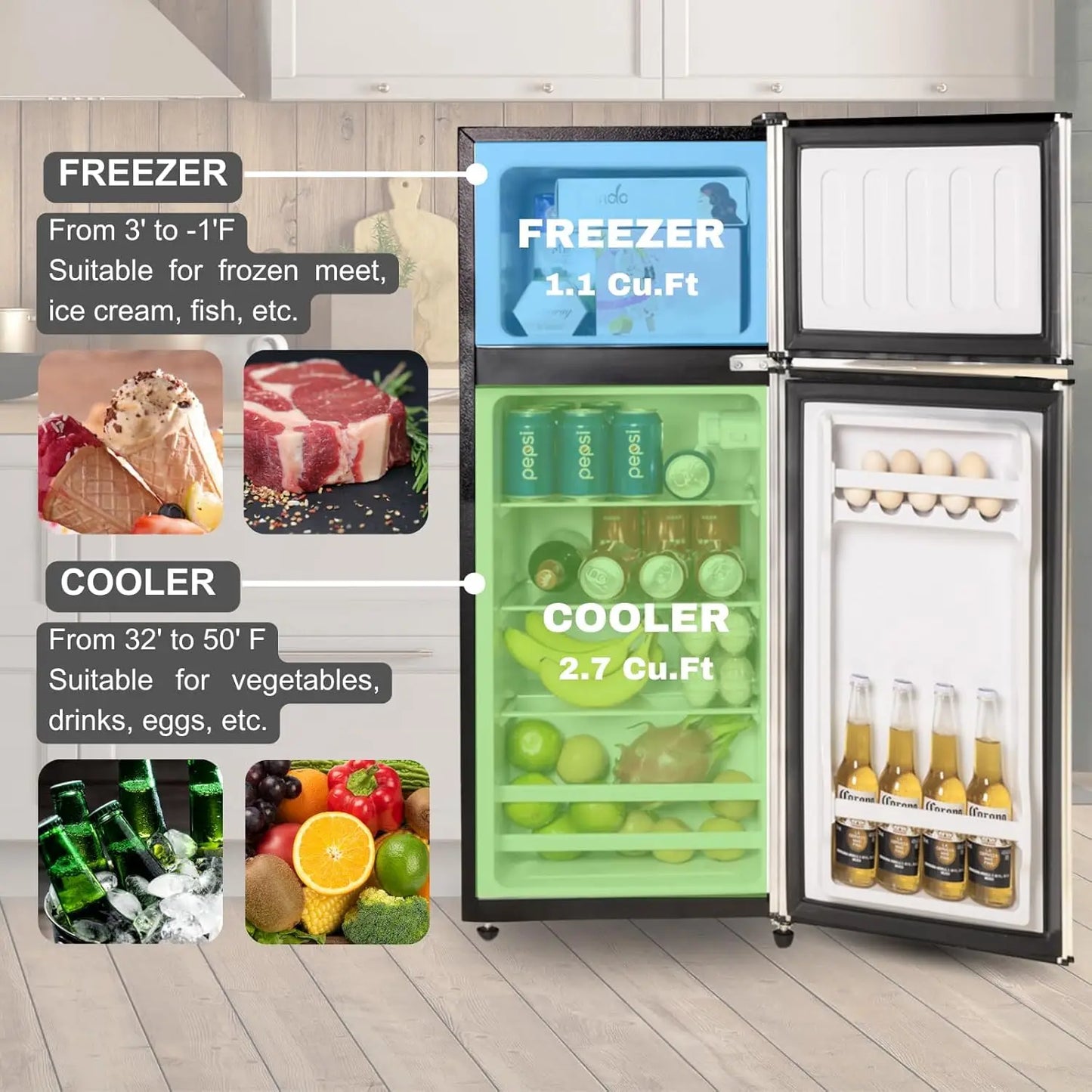 Krib Bling Double Door Mini Fridge With Freezer Energy Efficient