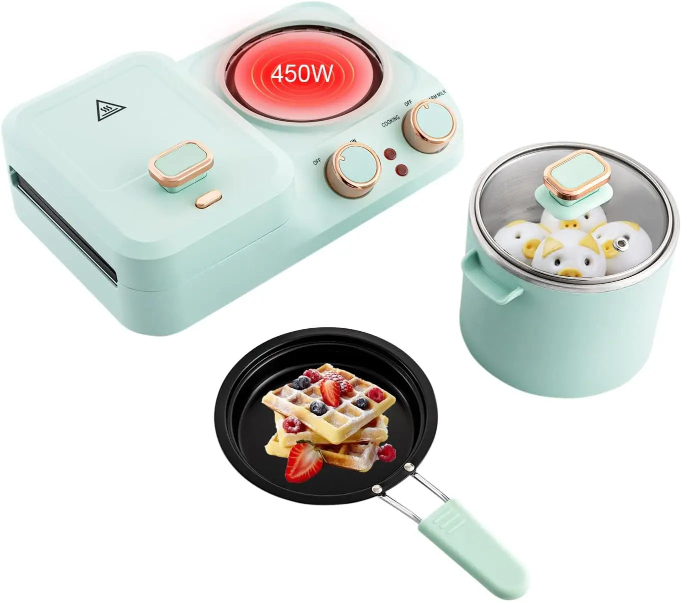 Iosn Breakfast Station 3In1 Nonstick Mini Toaster Maker 1050W
