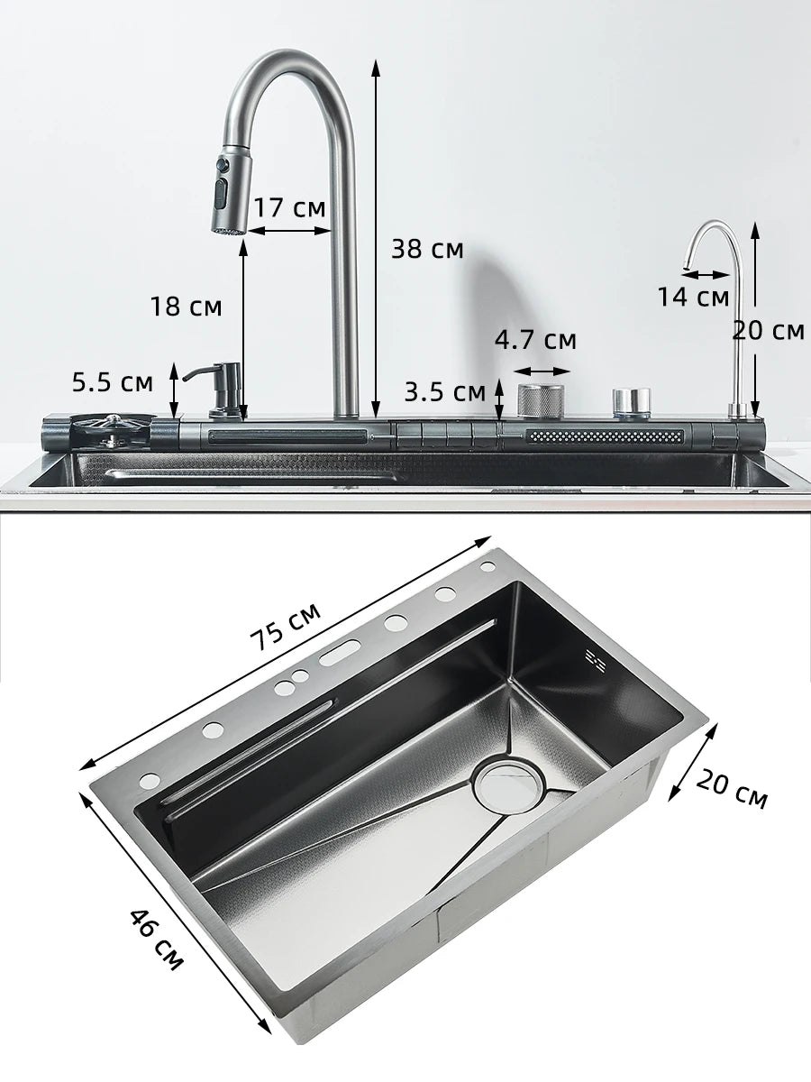 Quyanre 304 Stainless Steel Kitchen Sink Double Waterfall Faucet Set