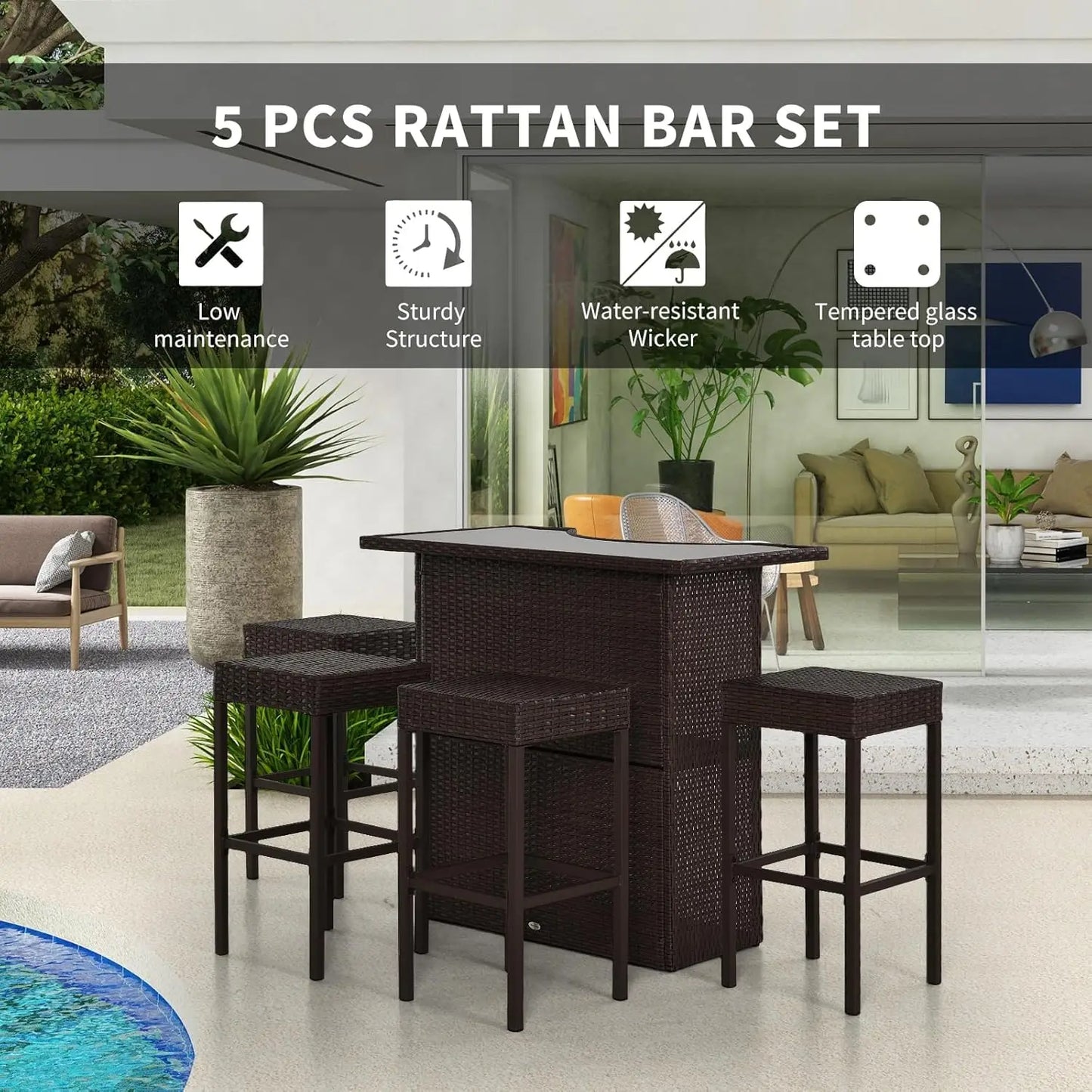 XMSJ Rattan Wicker Bar Set High Top Outdoor Table Chairs