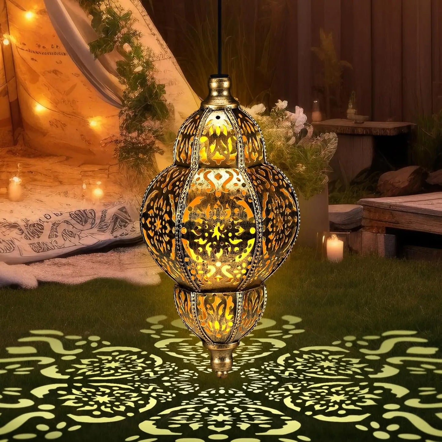 XMSJ Waterproof Hanging Solar Metal Lanterns Outdoor Moroccan Decor