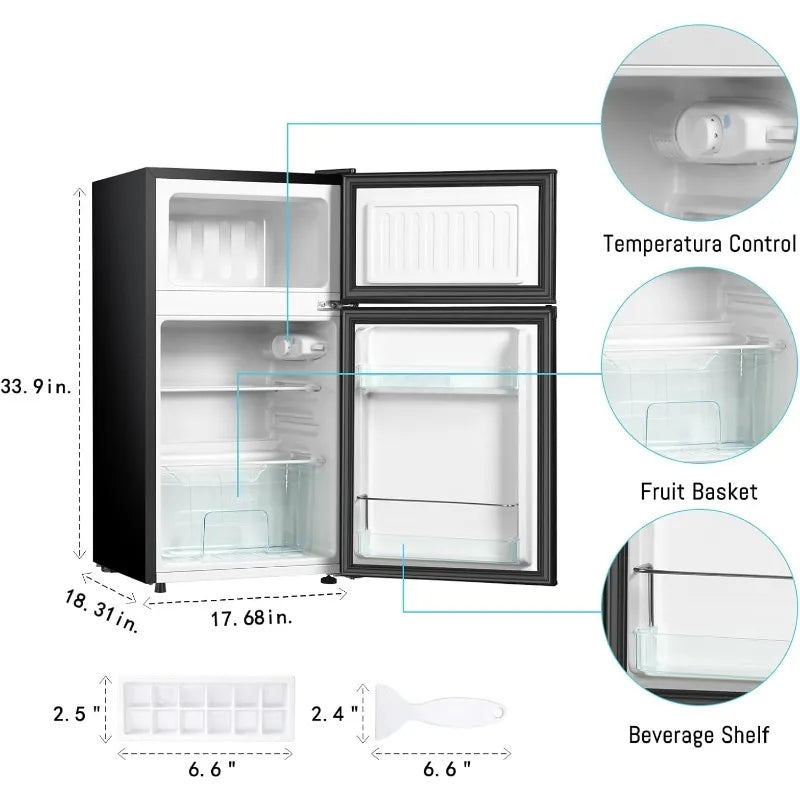 Mini Fridge With Freezer,3.2 Cu.Ft Compact Refrigerator,Mini Refrigerator With 2 Doors For Bedroom,Office,Kitchen,Dorm(sliver)