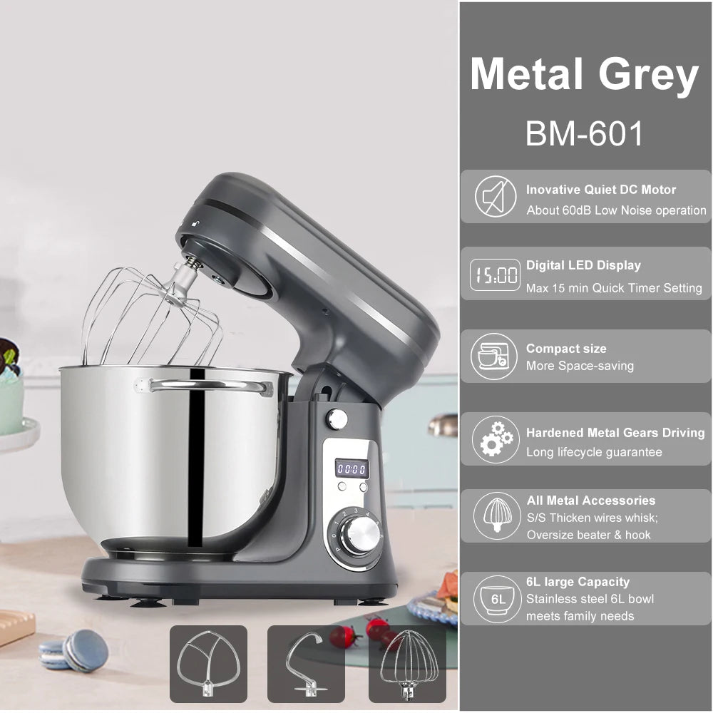 Biolomix 6-Speed Stand Mixer With Dough Hook And Wire Whip