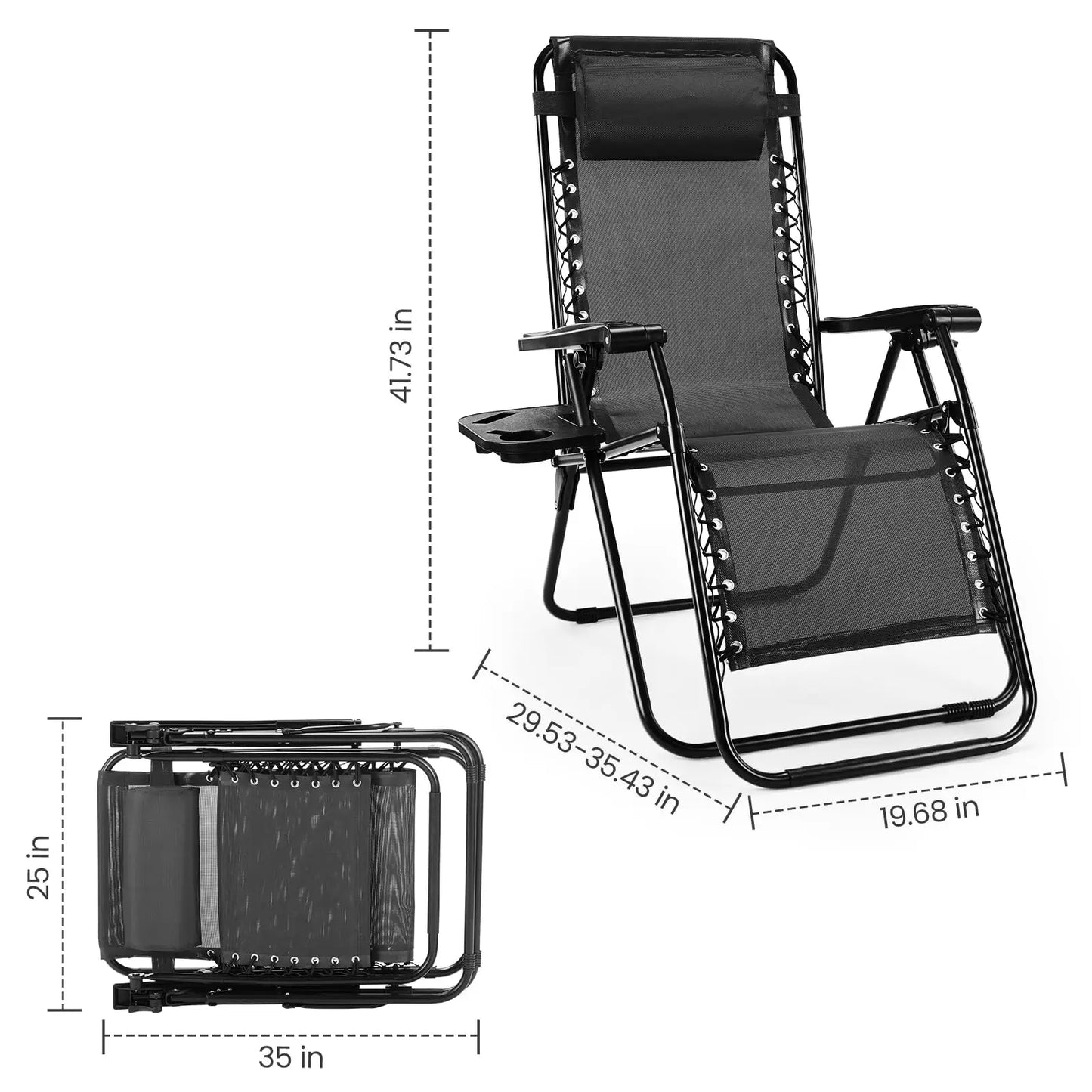 JHK Zero Gravity Recliner Set Of 2 Portable Outdoor Patio Lounge Chairs With Cup Holders