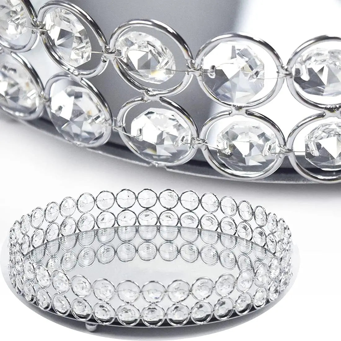 NEW Crystal Beaded Cake Stand Set of 11 Silver for Wedding Dessert Table Metal Cupcake Stand&Mirrored Top Pastry Candy Display