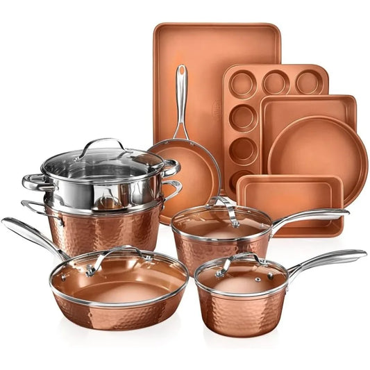 Gotham Steel Hammered Ceramic Nonstick Cookware Set With Professional BakewareKit