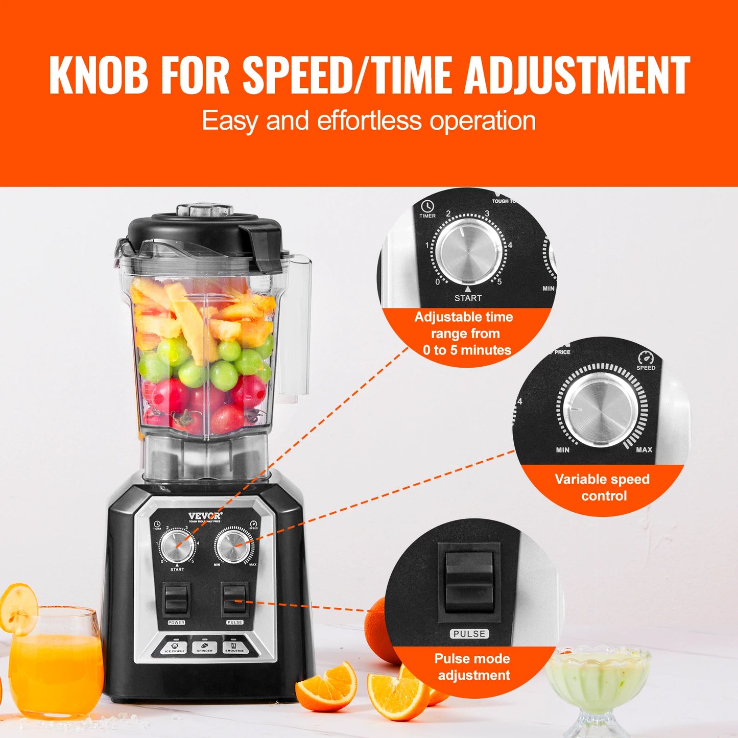 SucceBuy 2L Smoothie Blender Professional Countertop Fruit Food Processor Mixer Maker with Stainless Steel for Home Kitchen Bar