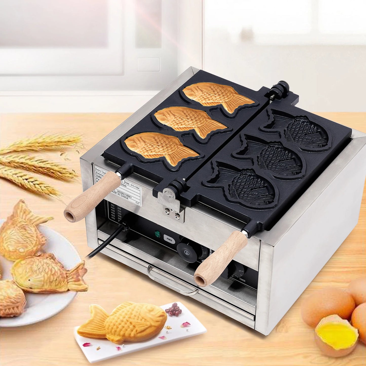 Sweetmile Commercial Taiyaki Maker Fish Type Waffle Machine Japanese Taiyaki Making Machine Non-stick Waffle Maker
