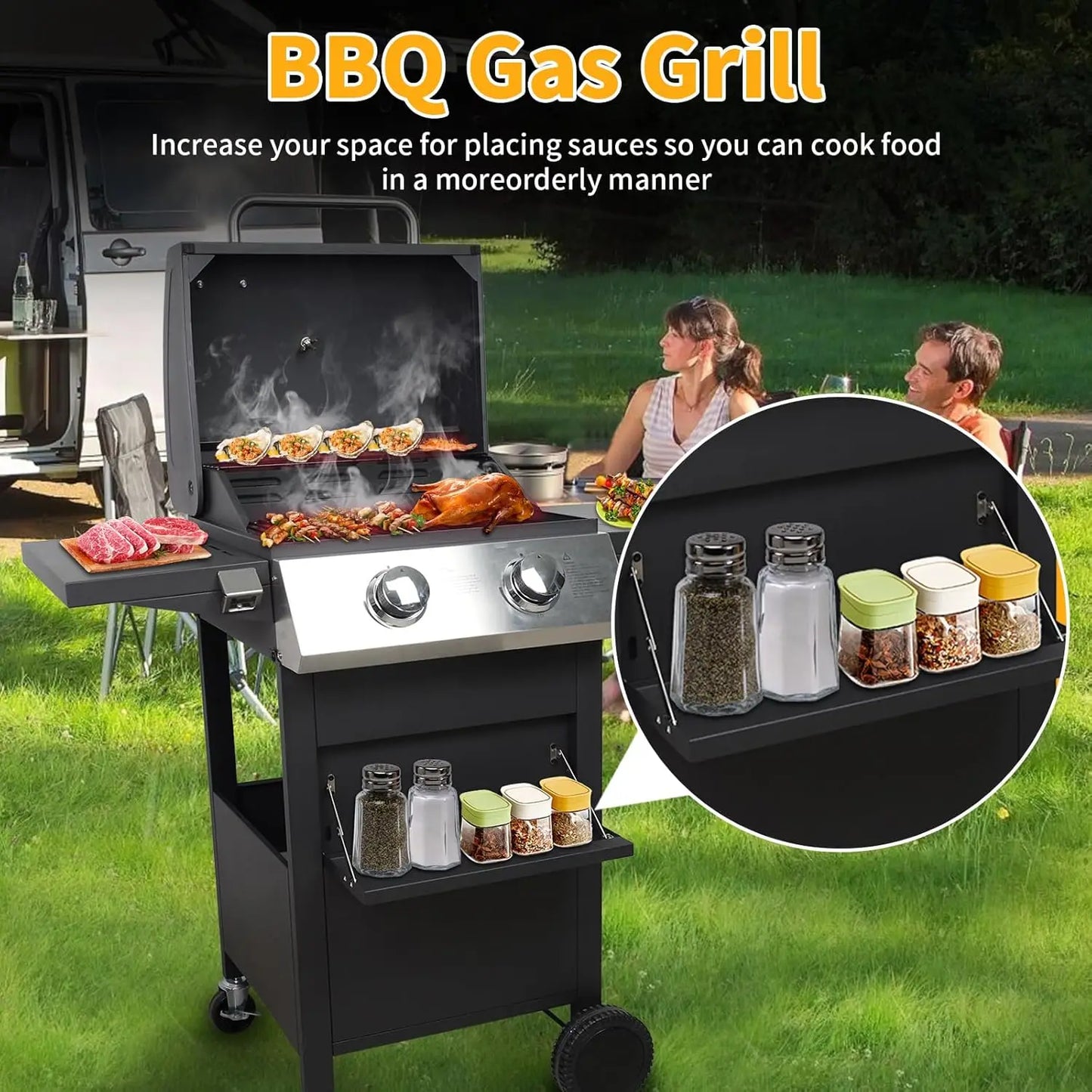 2 Burner Gas Grill 20000 BTU Propane BBQ