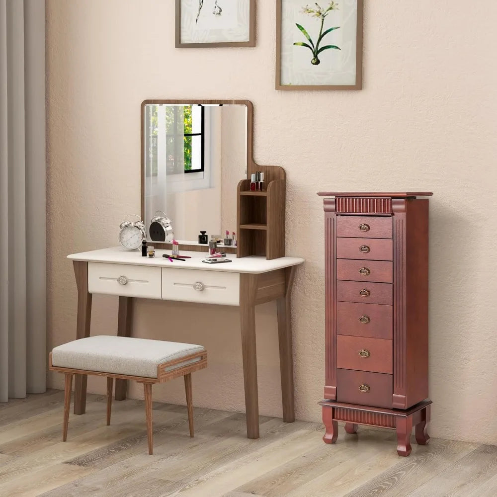High Concerned Standing Jewelry Armoire Cabinet With 7 Drawers 2 Side Doors Makeup Mirror
