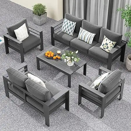 Aluminum Patio Furniture Set,7 Seats Modern Outdoor Conversation Set Metal Patio Furniture Set Sectional Sofa with Upgrade Cush