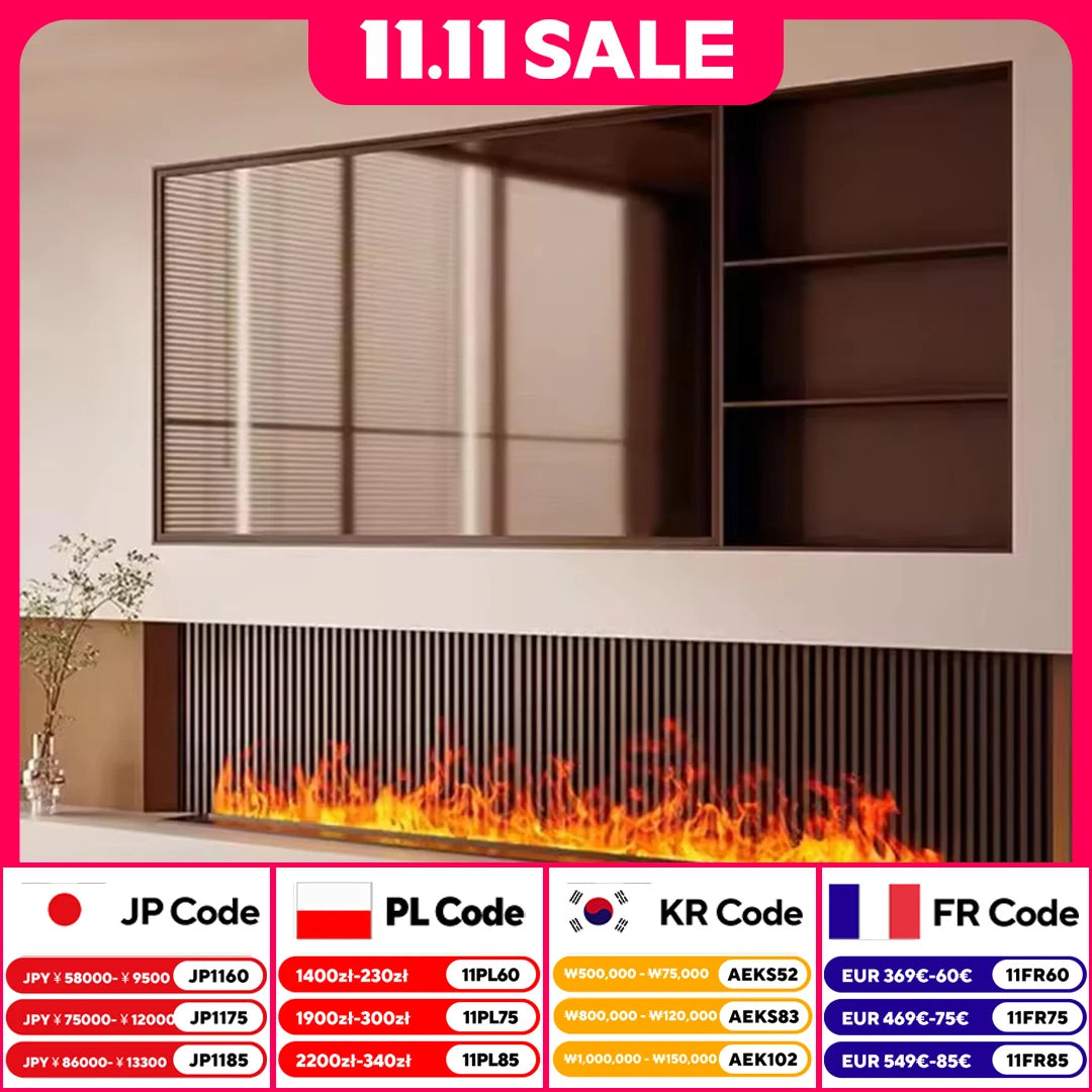 AFLYEVER Realistic 3D Flame Electric Fireplace With Tuya App Control