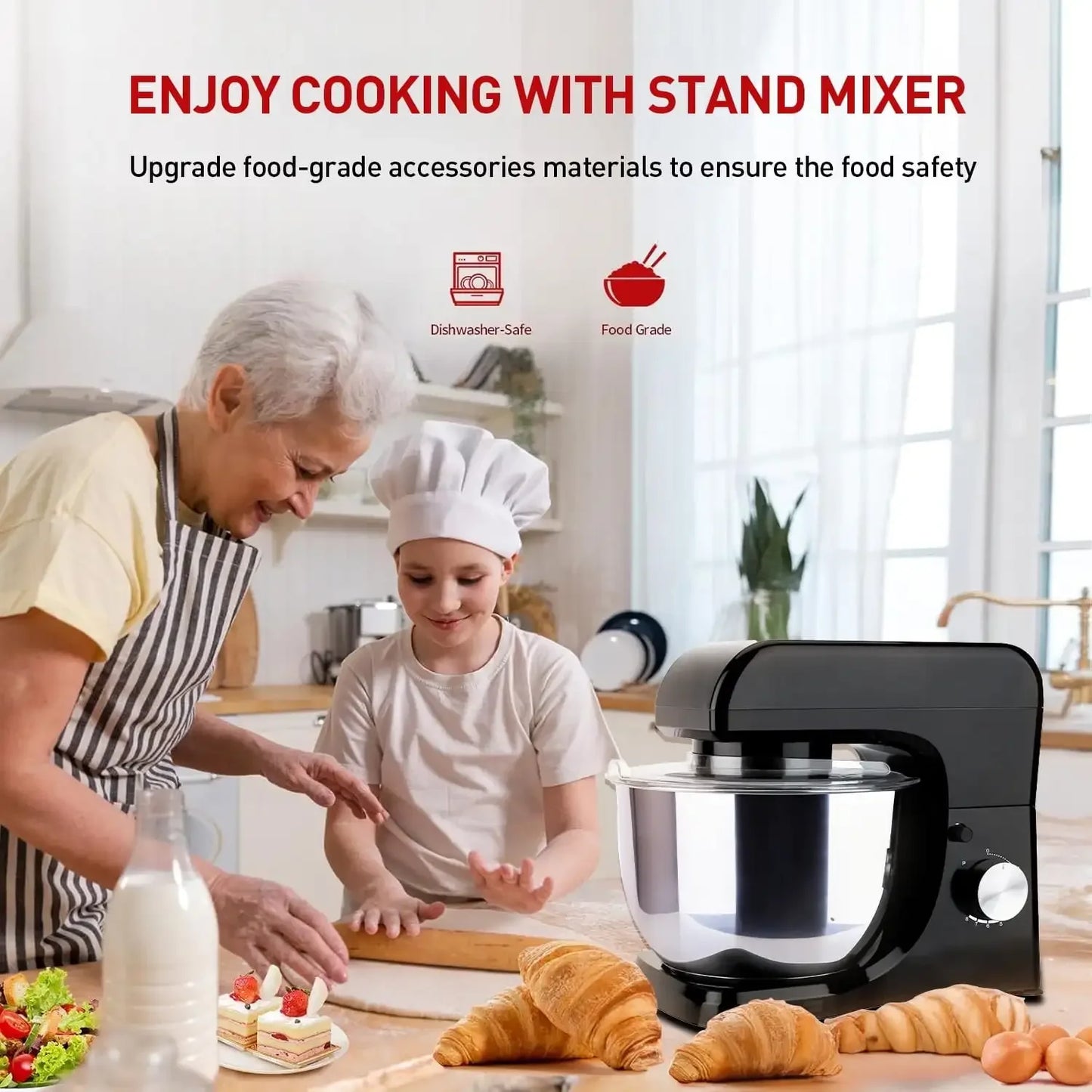 5.3Qt Kitchen Stand Mixer, 8 Speeds Electric Mixer for Sugar Frosting, Meringue Frosting, Food Mixer for Baking, Cake