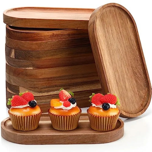 High-concerned 12 Piece Acacia Wooden Serving Trays Set