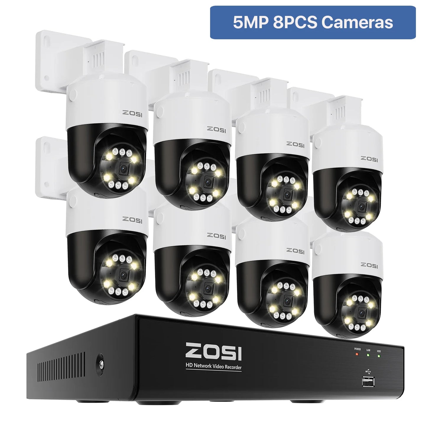 ZOSI 8MP/5MP HD PTZ PoE CCTV Security Camera System AI Person Vehicle Detection 4K 8CH Expand 16CH NVR Video Surveillance IP Cam