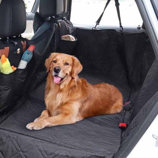 Dog Car Seat Cover for Back Seat,Hard Bottom Back Seat Extender for Dogs,Waterproof Dog Hammock with Mesh Window,Large Space