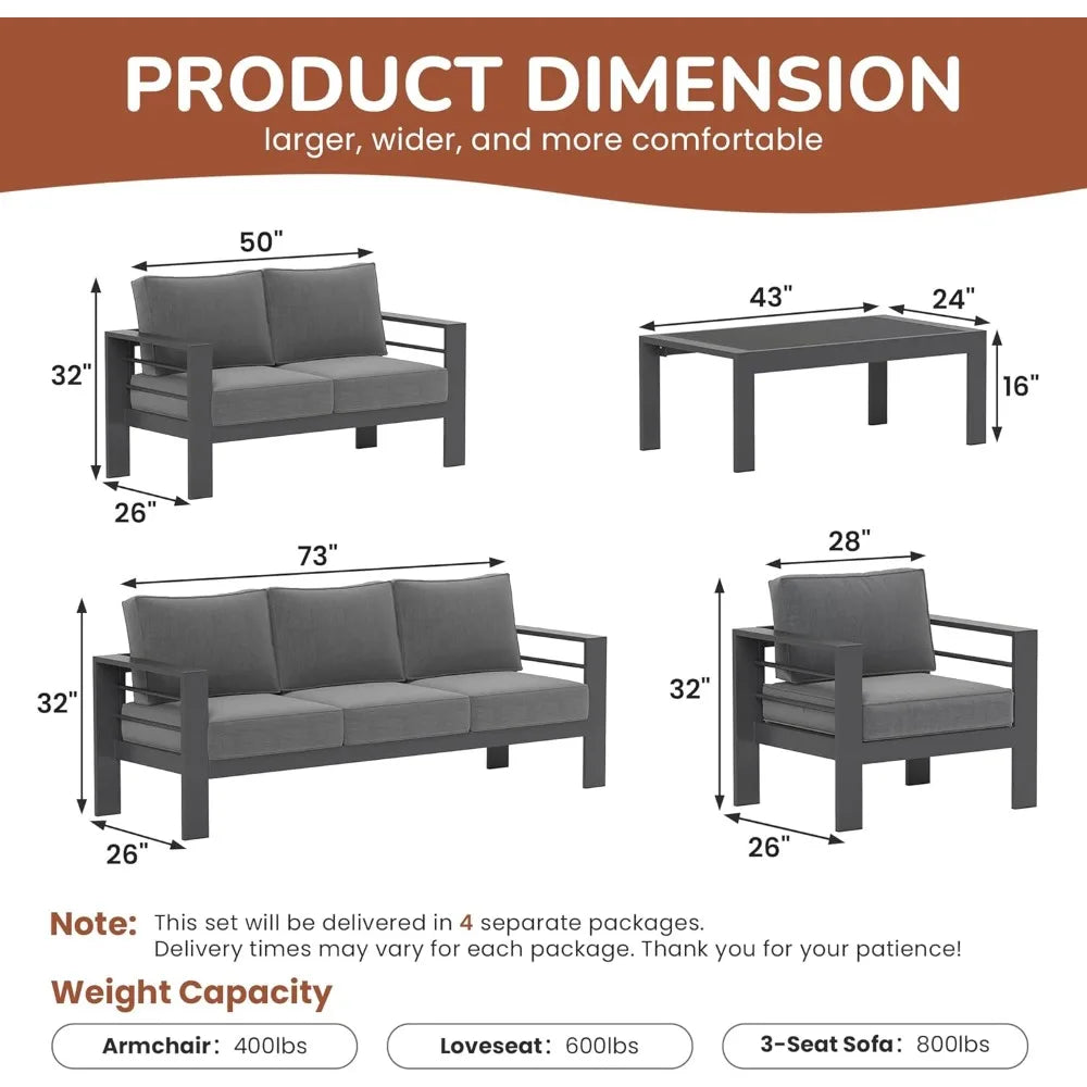 Aluminum Outdoor Patio Furniture Set Modern Conversation Sectional Sofa With Upgraded Cushions
