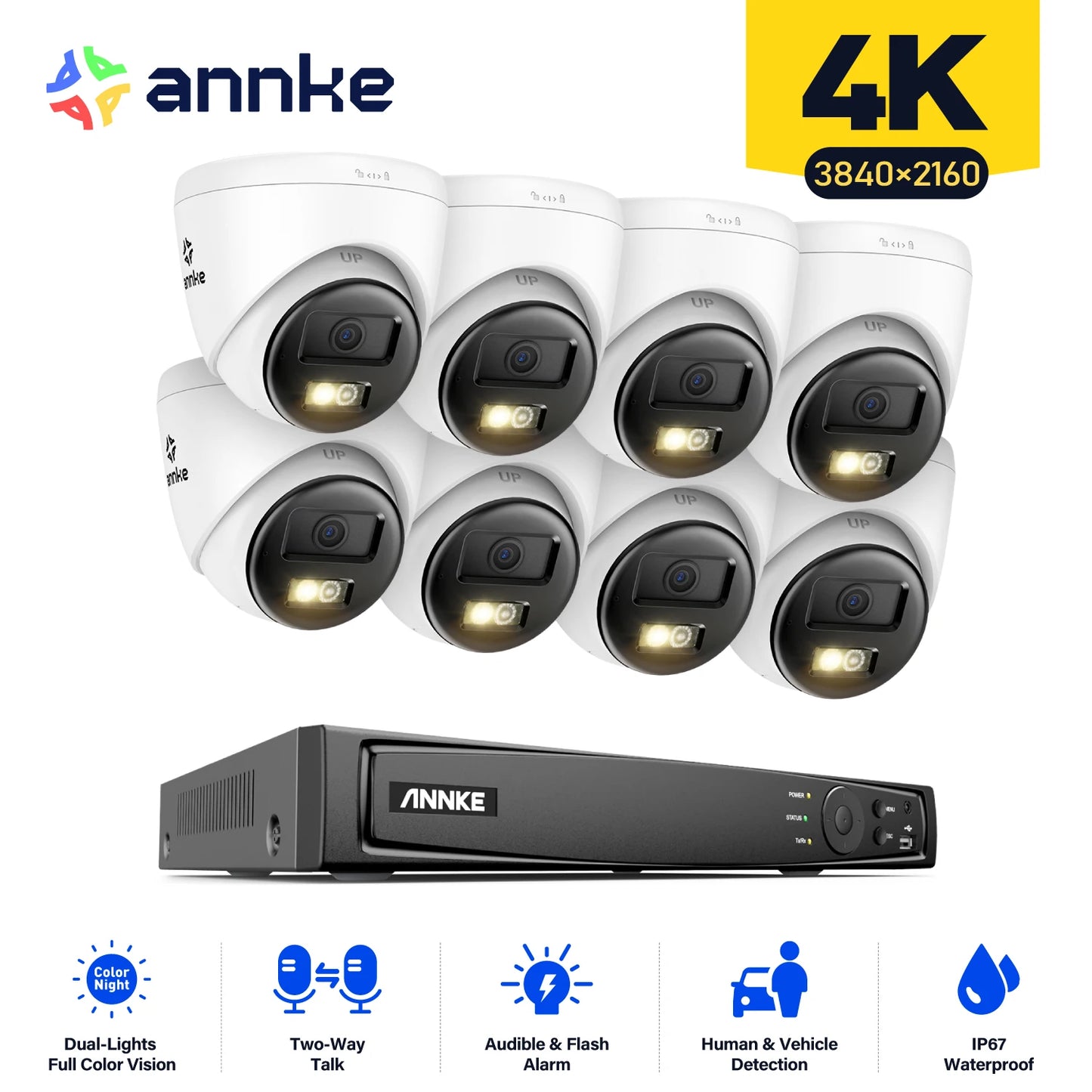 ANNKE 12MP 8 Channel PoE NVR Security System 8PCS Smart POE Camera Human & Vehicle Detection Built-in Microphone Two-Way Audio