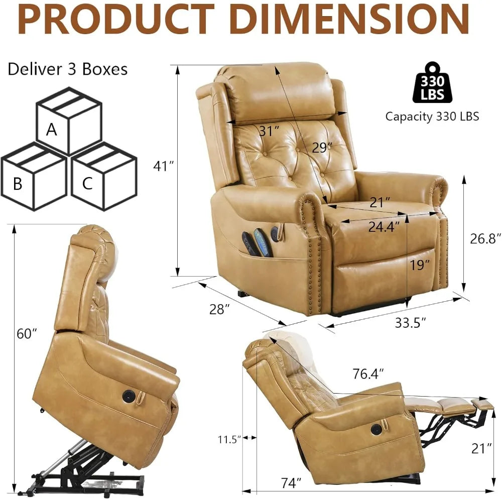 Large Power Lift Recliner Chair for Elderly, Oversized Lay Flat Recliner with Massage and Heat, Electric Lift Chair with Adjusta