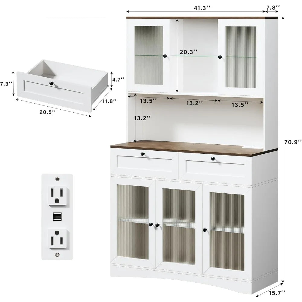 General Use Pantry Cabinet With Lights Microwave Stand Acrylic Doors