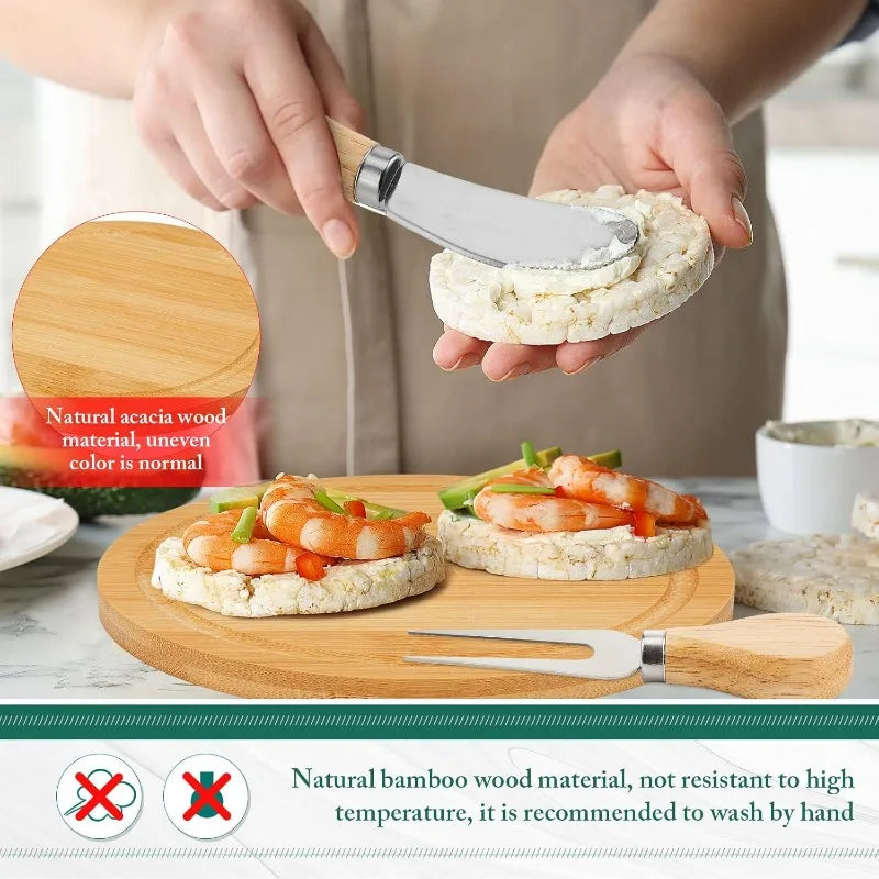 Wood Round Mini Charcuterie Board Set With Knives And Forks