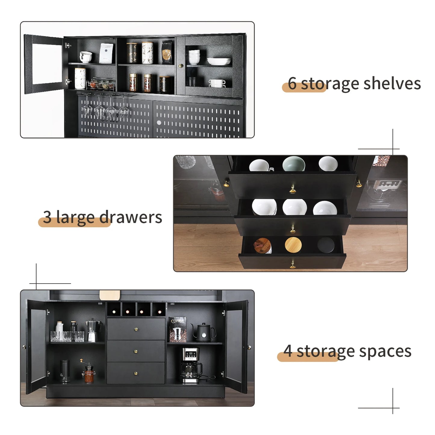 VOWNER Pantry Cabinet Freestanding Kitchen Storage Hutch With Pegboard