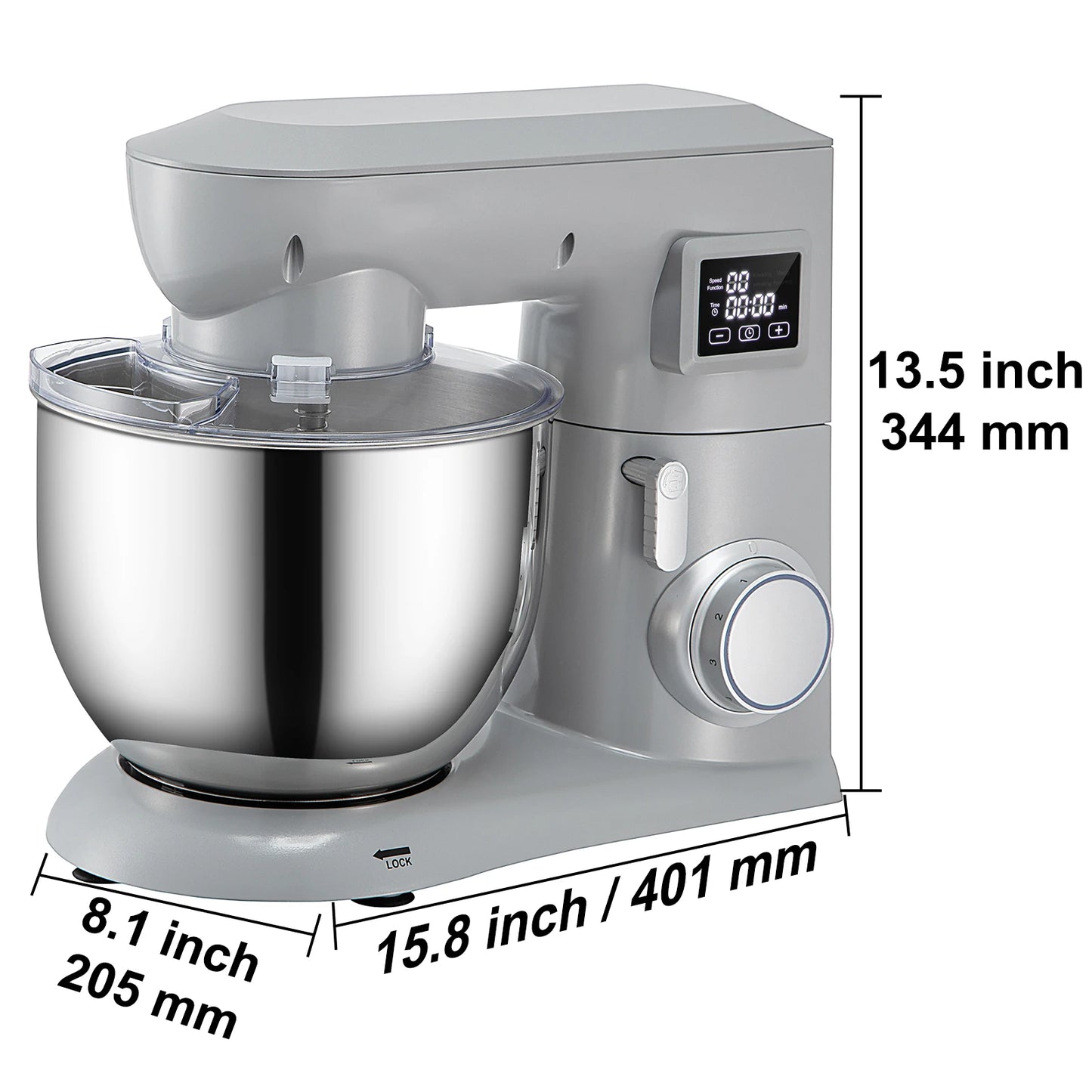 VEVOR 5 In 1 Stand Mixer Multifunctional Electric Mixer With 6 Speeds LCD Timer 7.4 Qt Stainless Bowl