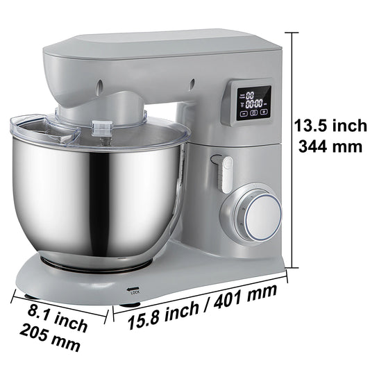 VEVOR 5 In 1 Stand Mixer Multifunctional Electric Mixer With 6 Speeds LCD Screen Timing 7.4 Qt Stainless Bowl Dough Hook