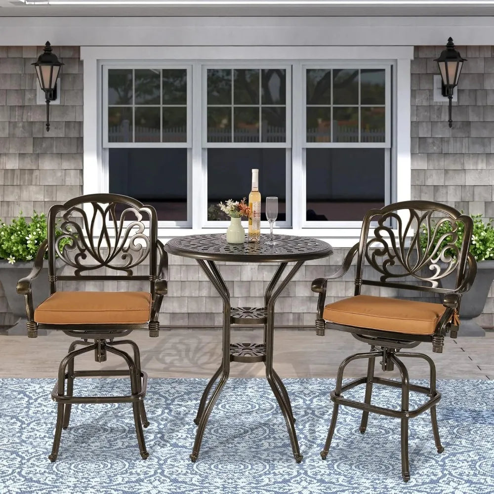 DAFIFY 3-Piece Patio Swivel Bar Stool Set All-Weather Aluminum Furniture