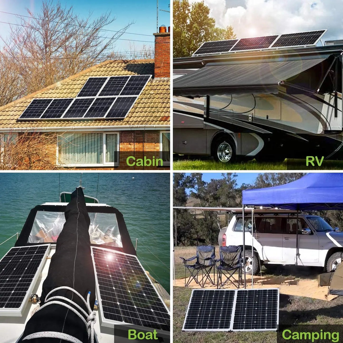 400W solar panel system kit complete camping power with 12V OR 24V To 110V 220V 1000w inverter Charger Lithium/Lead Acid battery