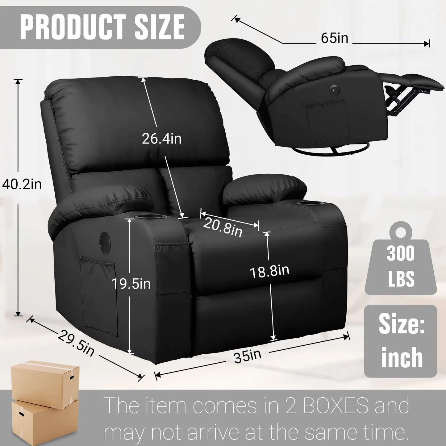 LEVELEVE Retro Rocking Recliner Chair With Massage Heat USB
