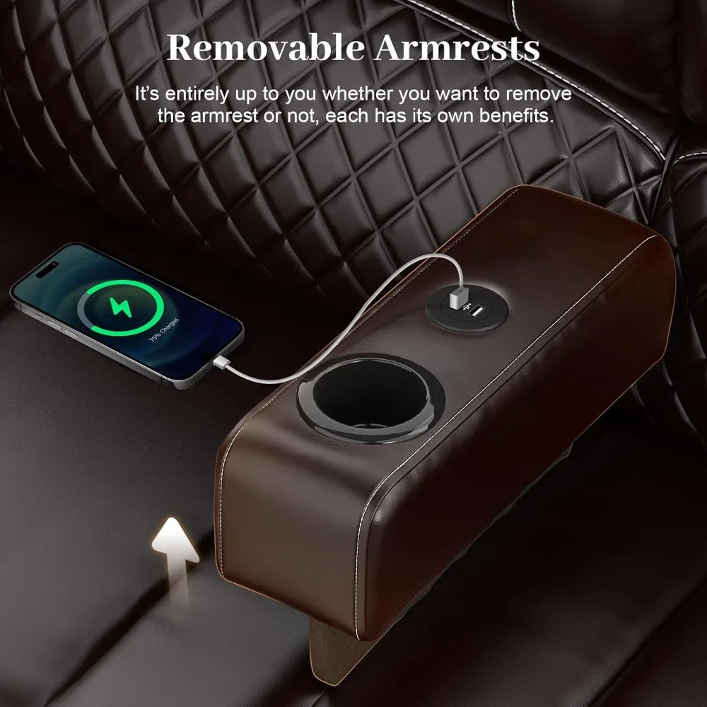 Loveseat Recliner Sofa, Manual Reclining Loveseat with Removable Armrest, Faux Leather Recliner Loveseat for Adults with 2-Tier