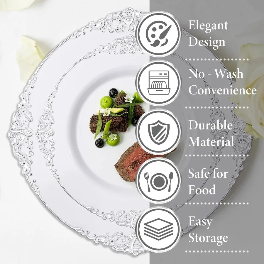 Disposable Plastic Tablesware Set for 25 Guests Plates Cups Forks
