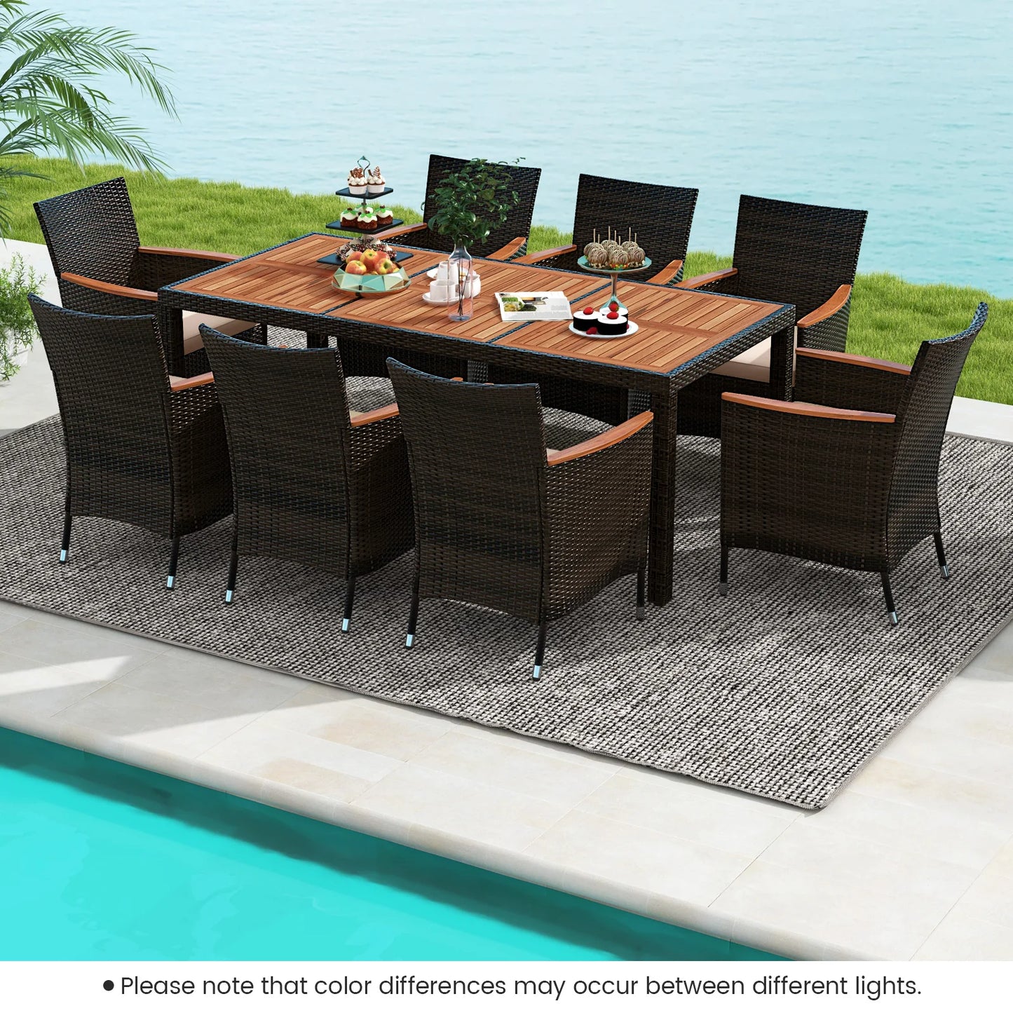 HOMASIS Outdoor 9PieceWeatherResistantWickerDiningSetWithAcaciaTable PremiumQualityConstruction