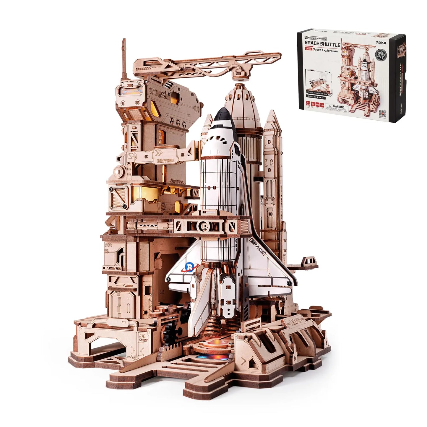 Robotime ThreeDimensional Space Shuttle Wooden Puzzle With LED Lights Educational