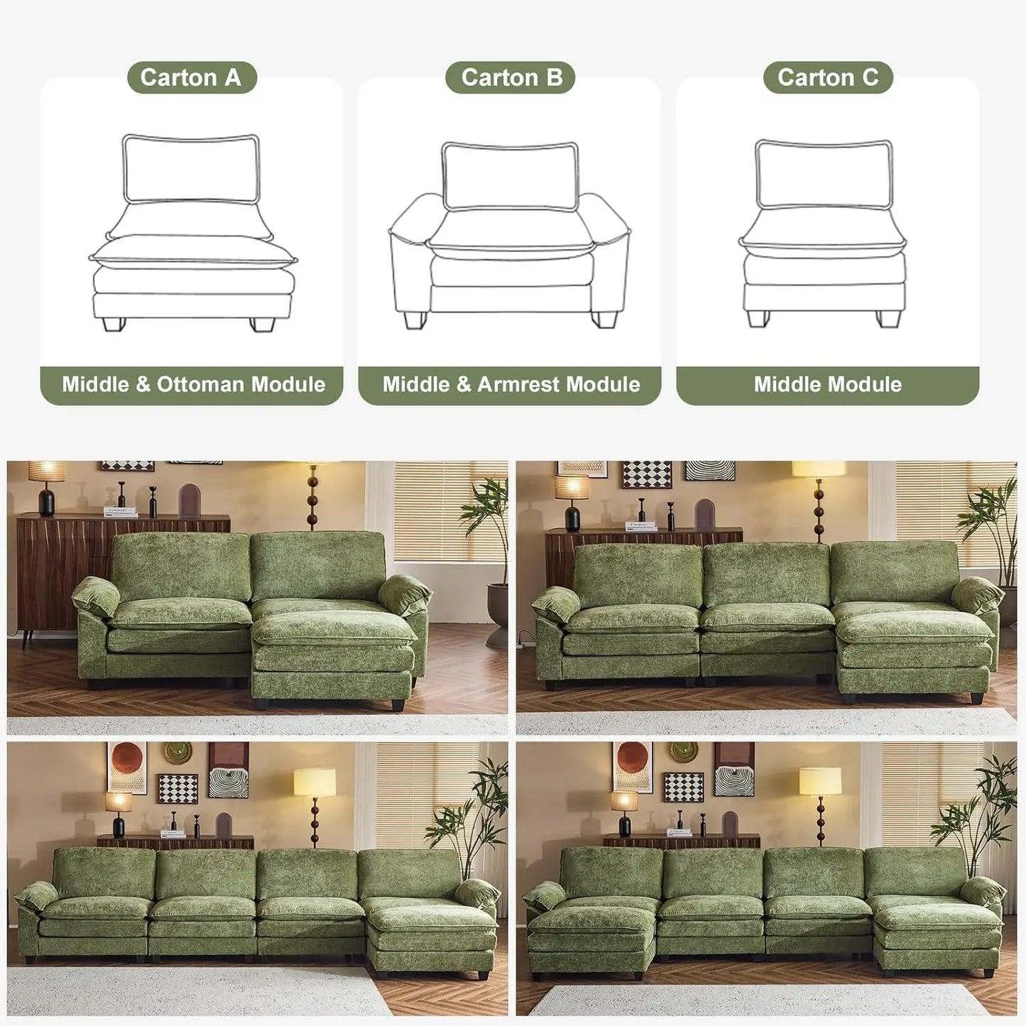 Modular Sectional Sofa With Ottoman Chenille Sleeper Upholstered Furniture