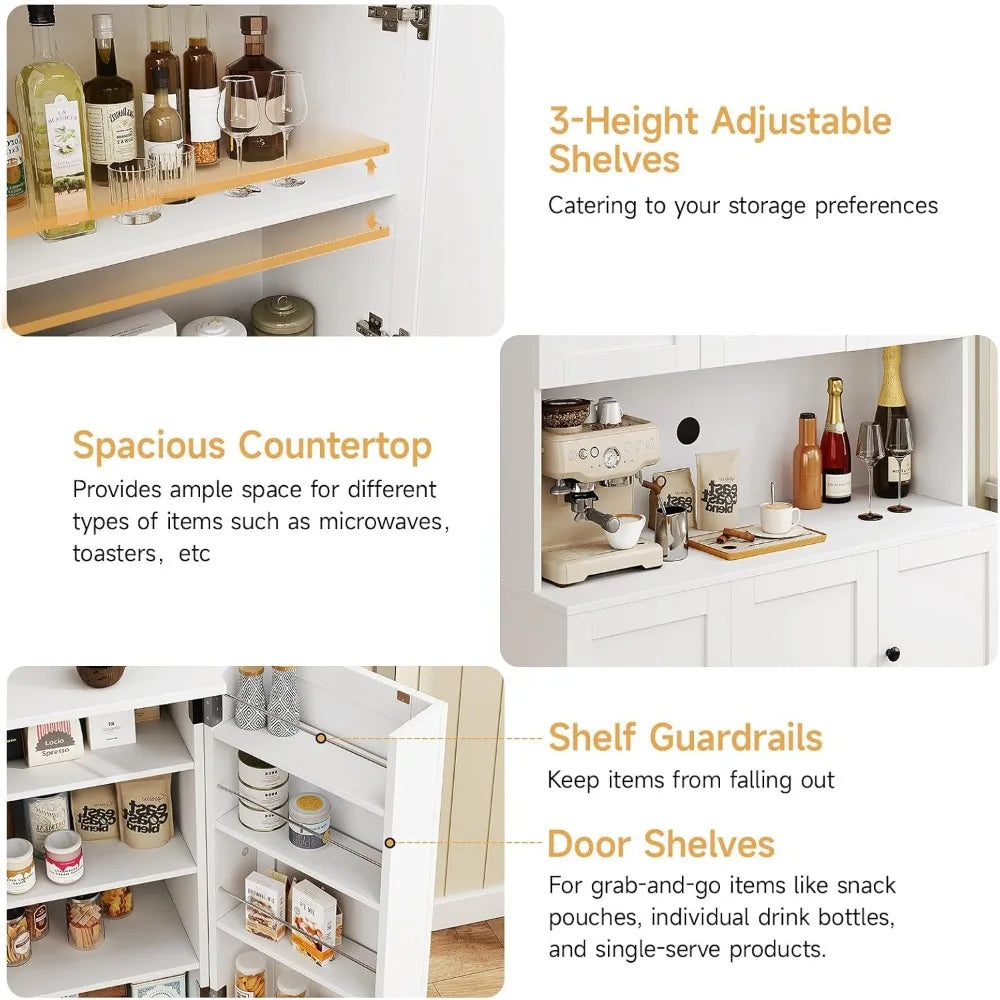 General Use Freestanding Engineered Wood Pantry Cabinet Microwave Stand DoorStorage
