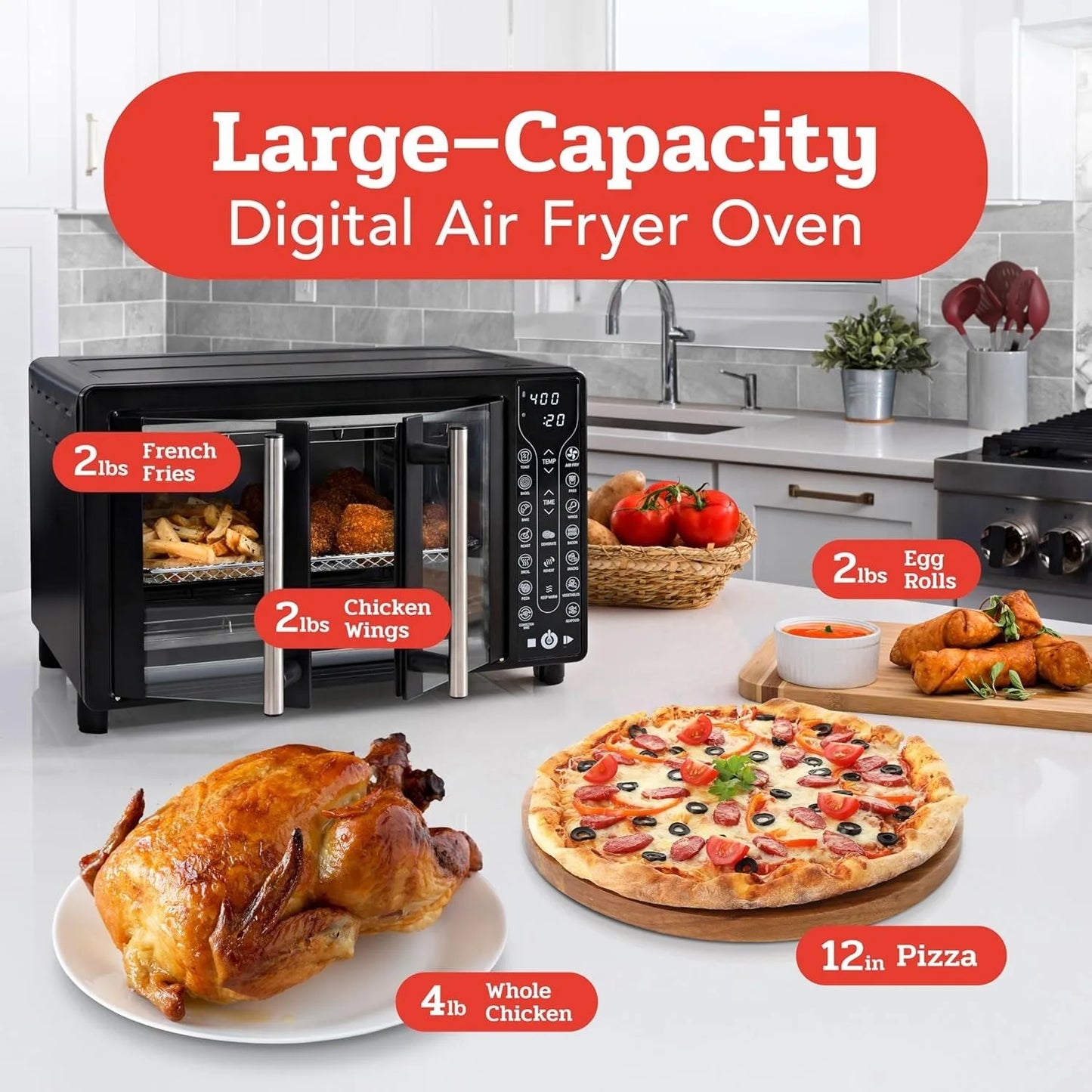 HAOYUNMA Toaster Oven Air Fryer 1700W Digital French Door 24L