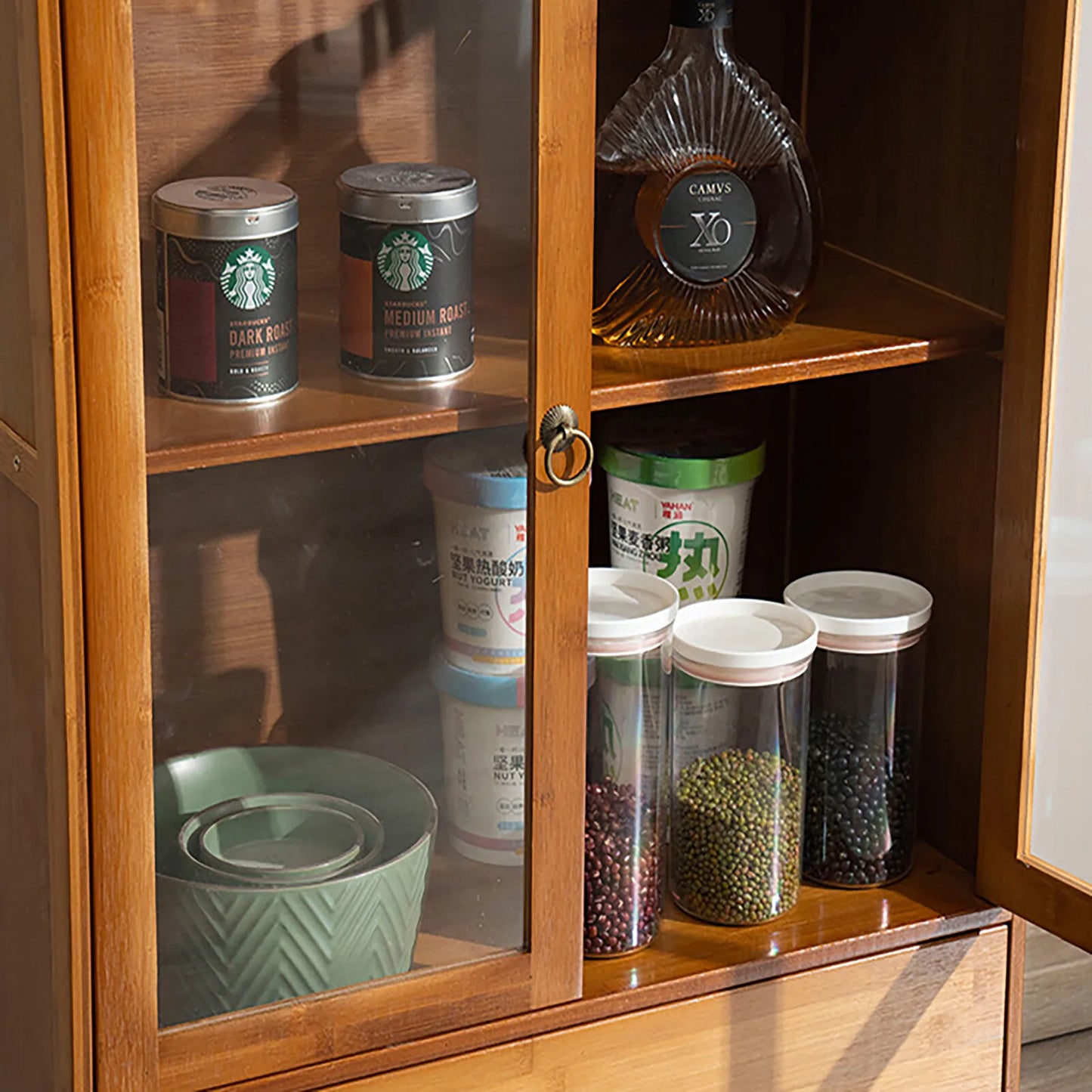 Bymaocar Vintage Style Bamboo Kitchen Storage Cabinet With Drawers