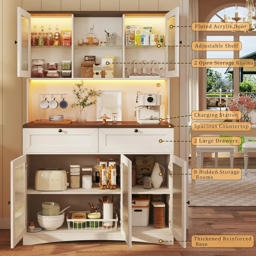 General Use Pantry Cabinet With Lights Microwave Stand Acrylic Doors