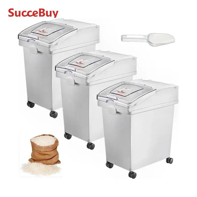 SucceBuy 25L Dry Ingredient Storage Bin with Scoop Caster Dustproof Rice Flour Soybeans for Restaurant Kitchen Commercial