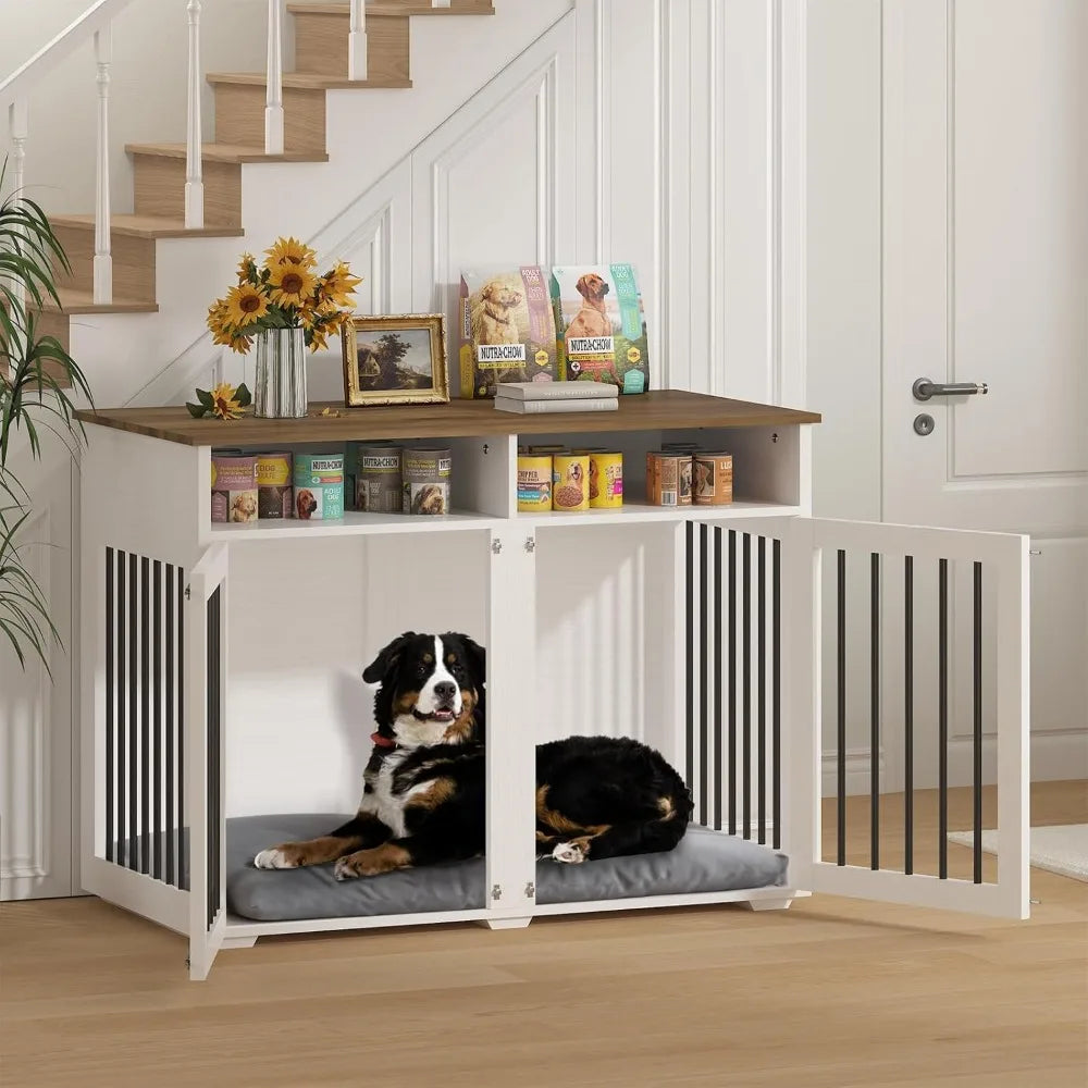 Dog Crate Furniture For Two Dogs With Storage Compartment Indoor Kennel Doors
