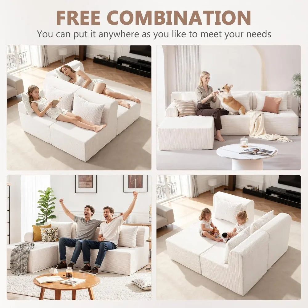 93" Sectional Couches for Living Room, Modular Sectional Sofa, Cloud Couch with L-Shape Chaise, Boneless Couches, Comfy Corduroy