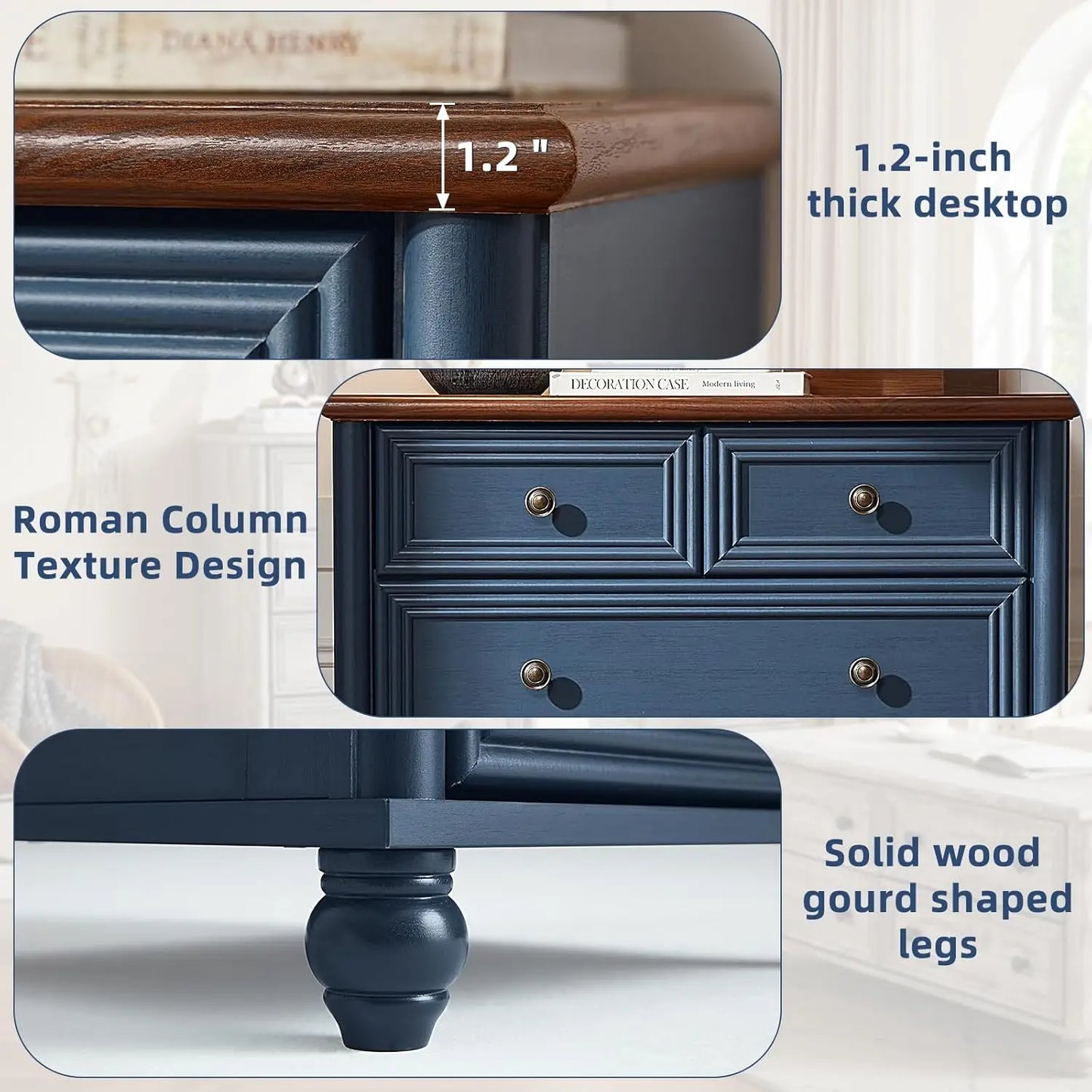 Farmhouse Dresser 6-Drawer Rustic Wood Chest With Metal Handles Bamboo Construction For Bedroom Storage