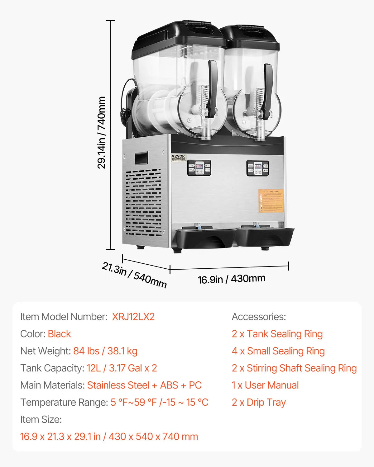 VEVOR Slushy Machine Commercial Stainless Steel Margaritas And Frozen Drinks