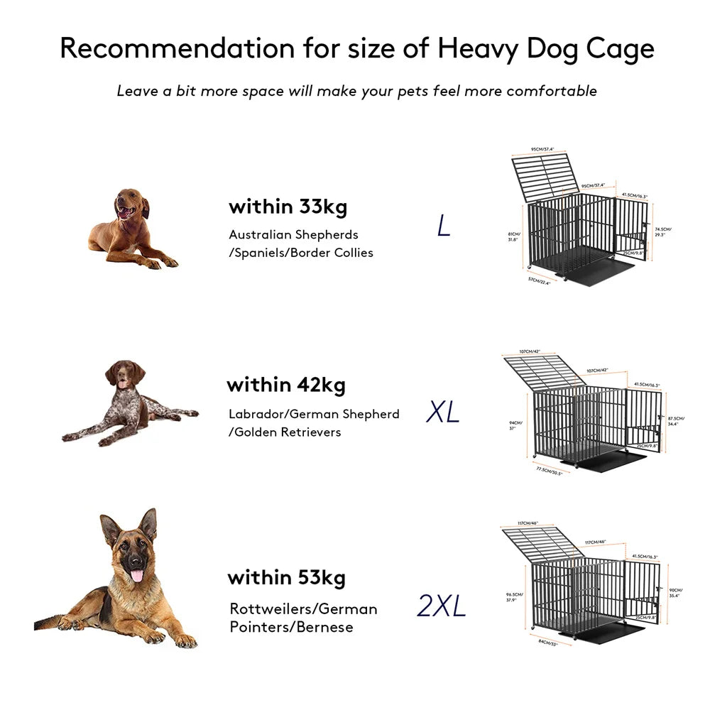 BORWARTH Heavy Duty Dog Crate With Wheels And Tray