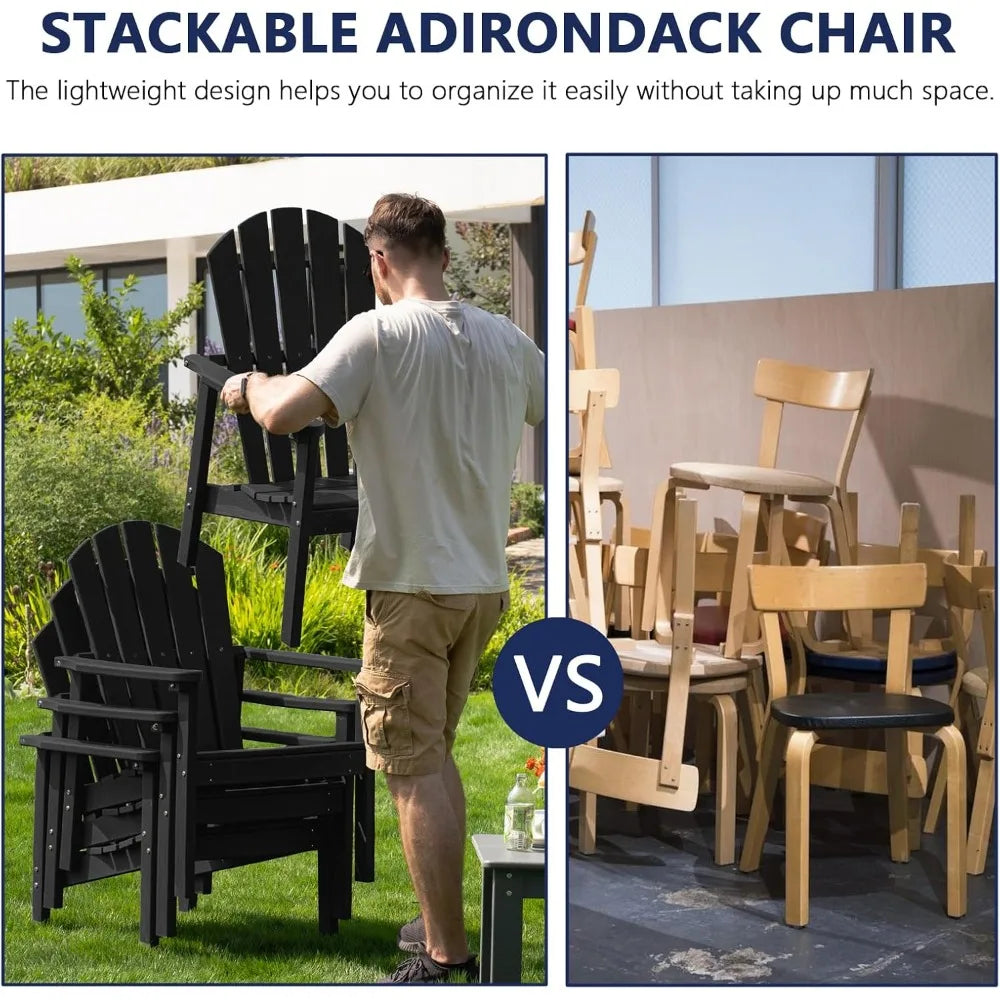 Compact Stackable Adirondack Chairs Set of 4, 26.3" Wide HDPE Outdoor Patio Chairs - Durable, Space-Saving Design for Porch