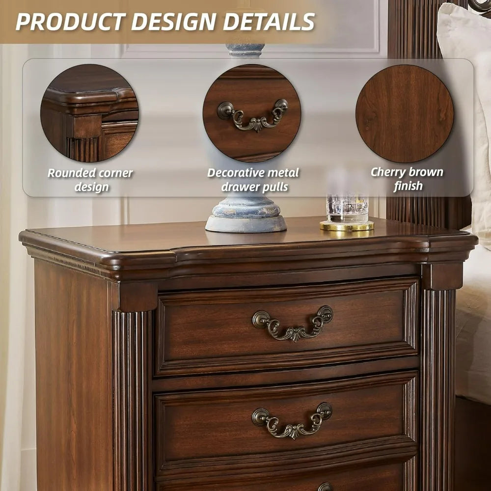 Classic Nightstand With Two Drawers Wooden Furniture Made In USA