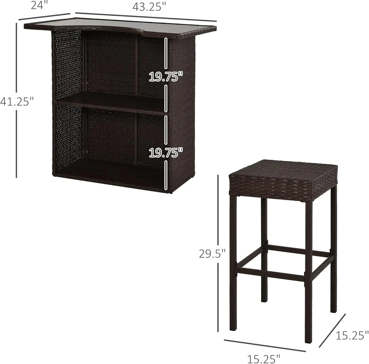 XMSJ Rattan Wicker Bar Set High Top Outdoor Table Chairs