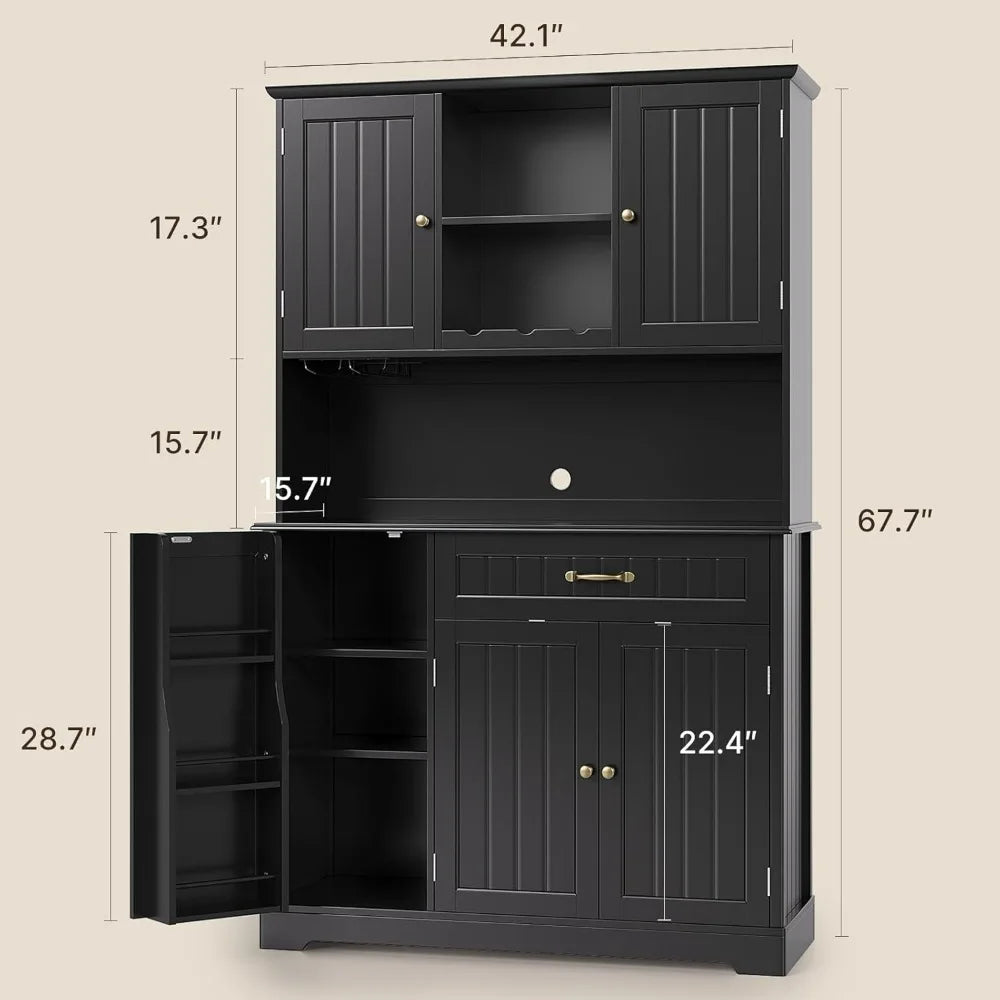 Tall Kitchen Pantry Cabinet With Microwave Shelf And Storage